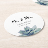 Dessous-de-verre Rond En Papier Élégant Mariage de verdure Succulent M. & Mme (Incliné)