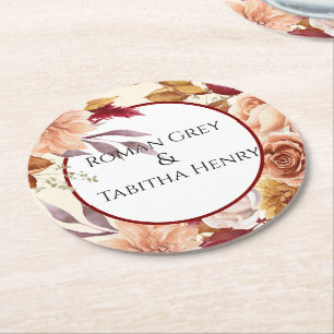 Dessous-de-verre Rond En Papier Élégant mariage floral aquarelle d'automne