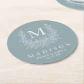 Dessous-de-verre Rond En Papier Élégant Mariage Monogramme Dessous de verre papier (Incliné)