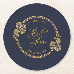 Dessous-de-verre Rond En Papier Élégant Mariage personnalisé Gold Dessous de v