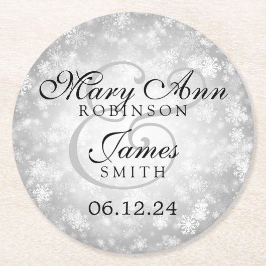 Dessous-de-verre Rond En Papier Elégant mariage Silver Winter Wonderland (Devant)