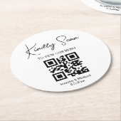 Dessous-de-verre Rond En Papier élégant menu mariage de code qr minimal (Incliné)