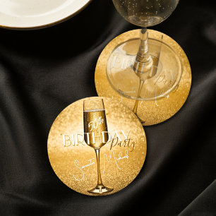 Dessous-de-verre Rond En Papier Élégant moderne Gold Adulte Anniversaire Surprise