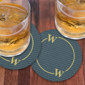 Dessous-de-verre Rond En Papier Élégant Monogramme à rayures d'or noir