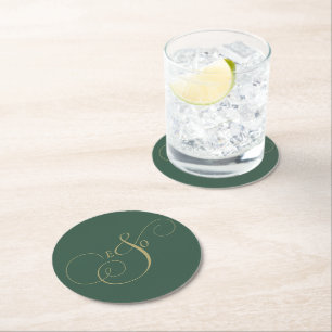 Dessous-de-verre Rond En Papier Élégant Monogramme Ivoire Mariage Brun Atténué