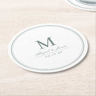Dessous-de-verre Rond En Papier Élégant monogramme minimaliste vert sauge