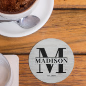Dessous-de-verre Rond En Papier Élégant Monogramme Nom de famille Initiale Rustiqu