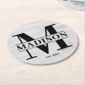 Dessous-de-verre Rond En Papier Élégant Monogramme Nom de famille Initiale Rustiqu (Incliné)