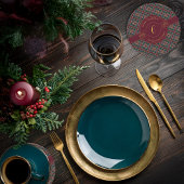 Dessous-de-verre Rond En Papier Élégant Monogramme Or Plaid Noël