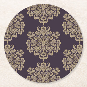 Dessous-de-verre Rond En Papier Elégant motif floral chic or damassé