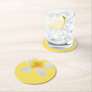Dessous-de-verre Rond En Papier Élégant Motif Tropical Flower & Trellis   Jaune
