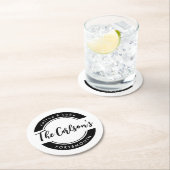 Dessous-de-verre Rond En Papier Élégant Noir Blanc Moderne Calligraphie Affaires (En situation)