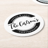 Dessous-de-verre Rond En Papier Élégant Noir Blanc Moderne Calligraphie Affaires (Incliné)