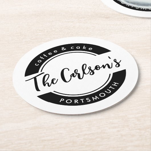 Dessous-de-verre Rond En Papier Élégant Noir Blanc Moderne Calligraphie Affaires (Incliné)