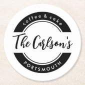 Dessous-de-verre Rond En Papier Élégant Noir Blanc Moderne Calligraphie Affaires (Devant)