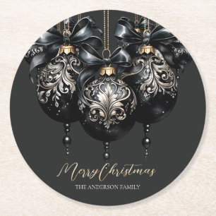 Dessous-de-verre Rond En Papier Élégant or noir baubles luxe Noël