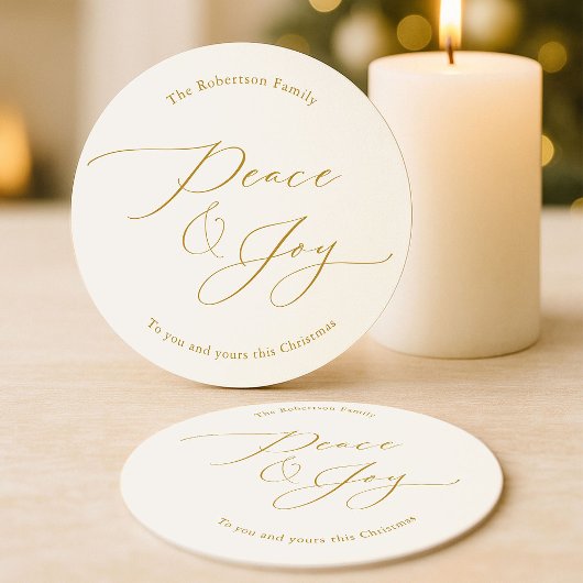 Dessous-de-verre Rond En Papier Elegant Peace & Joy Gold Script Christmas