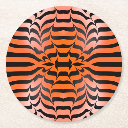 Dessous-de-verre Rond En Papier Elegant psychédélique orange noir Tiger Skin Print (Devant)