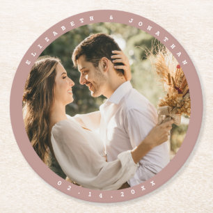 Dessous-de-verre Rond En Papier Élégant Rose Dusty Blush Neutral Mariage Photo
