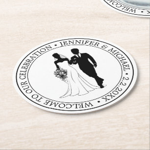Dessous-de-verre Rond En Papier élégant simple minima typographie couple mariage