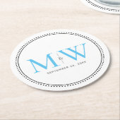 Dessous-de-verre Rond En Papier Élégant Sky Blue Monogram Mariage (Incliné)