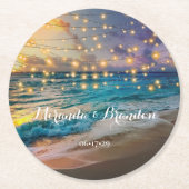 Dessous-de-verre Rond En Papier Elégant Sunset Beach String Lights Mariage été (Devant)