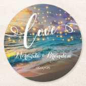 Dessous-de-verre Rond En Papier Elégant Sunset Beach String Lights Mariage été (Devant)