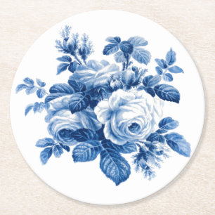 Dessous-de-verre Rond En Papier Elegant Vintage China Blue Roses