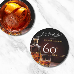 Dessous-de-verre Rond En Papier Elégant Whiskey Black Gold 60e fête d'anniversaire