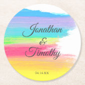 Dessous-de-verre Rond En Papier Elégante Aquarelle arc-en-ciel moderne Mariage LGB (Devant)