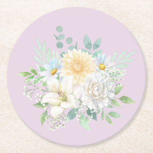 Dessous-de-verre Rond En Papier Elégante Aquarelle Pastel Floral Garden Flowers