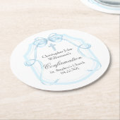 Dessous-de-verre Rond En Papier Élégante Bleu Ruban Bow Confirmation Party (Incliné)