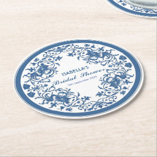 Dessous-de-verre Rond En Papier Elégante Chinoiserie Bleue Victorienne Chinoise Fl