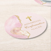 Dessous-de-verre Rond En Papier Élégante Confirmation Cross Pink Gold Custom Party (Incliné)