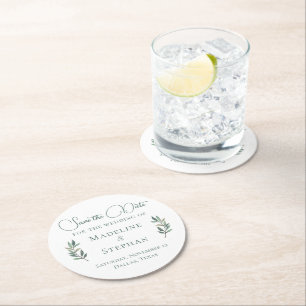 Dessous-de-verre Rond En Papier Élégante feuille d'eucalyptus vert moderne Enregis