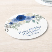Dessous-de-verre Rond En Papier Elégante Floral Navy Blue Floral fête d'anniversai (Incliné)