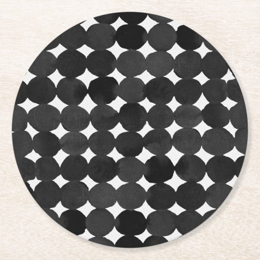 Dessous-de-verre Rond En Papier Elégants points d'aquarelle noire (Devant)