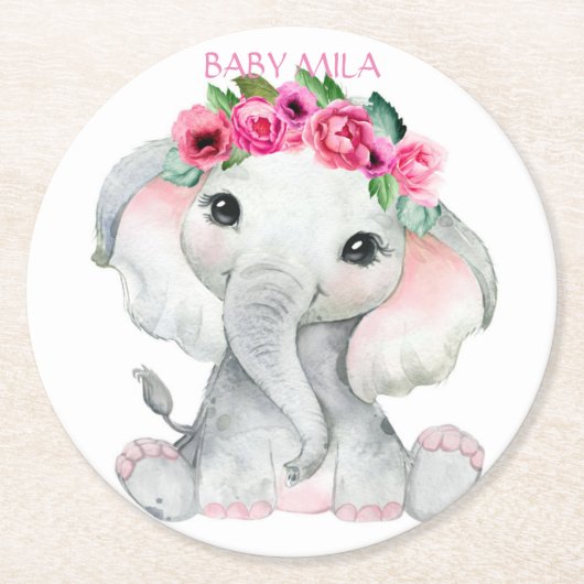 Dessous-de-verre Rond En Papier Elephant Baby Shower (Devant)