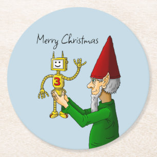 Dessous-de-verre Rond En Papier Elf & Robot sur un Dessous de verre papier