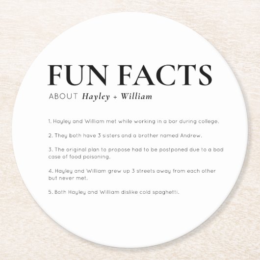 Dessous-de-verre Rond En Papier Ellesmere Mariage Faits amusants (Devant)