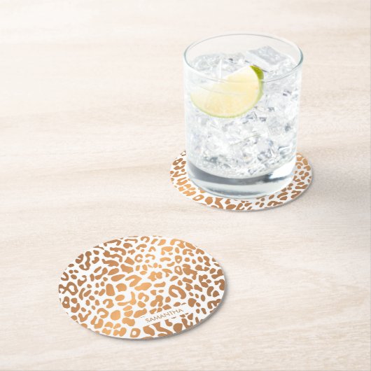 Dessous-de-verre Rond En Papier Empreinte de léopard d'or (En situation)