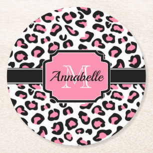 Dessous-de-verre Rond En Papier Empreinte de léopard rose