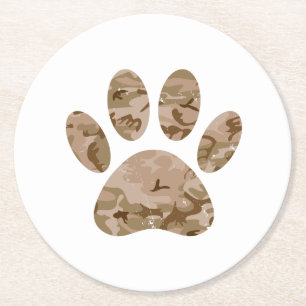 Dessous-de-verre Rond En Papier Empreinte de patte de chien camouflage désert en d
