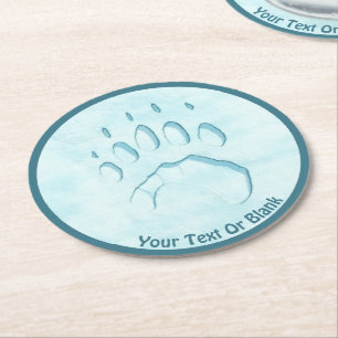 Dessous-de-verre Rond En Papier Empreinte de patte d'ours polaire