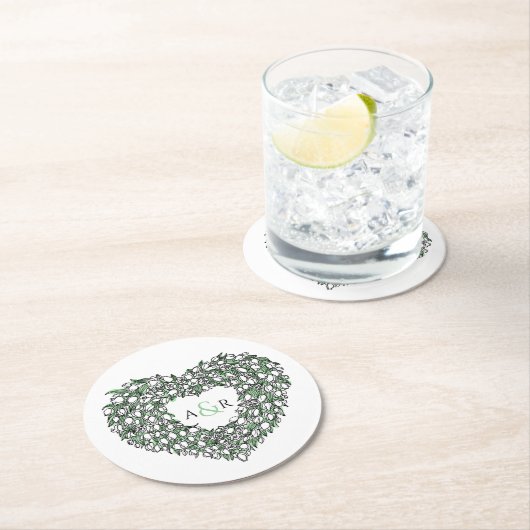 Dessous-de-verre Rond En Papier Encre de couronne de tulipe blanche dessin monogra (En situation)