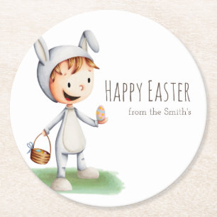 Dessous-de-verre Rond En Papier Enfant en lapin de Pâques Costume d'oeuf chasse pe