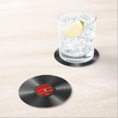 Dessous-de-verre Rond En Papier Enregistrement Retro Vinyl Avec Centre Rouge (En situation)