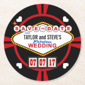 Dessous-de-verre Rond En Papier Enregistrer la date Las Vegas Mariage Poker Chip (Devant)
