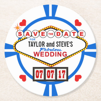 Dessous-de-verre Rond En Papier Enregistrer la date Las Vegas Mariage Poker Chip