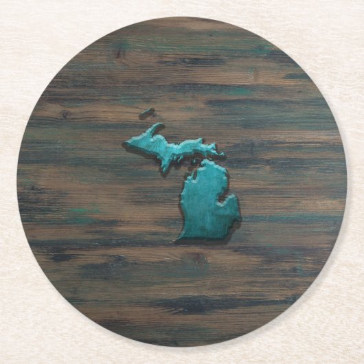 Dessous-de-verre Rond En Papier État du Michigan Turquoise (Devant)